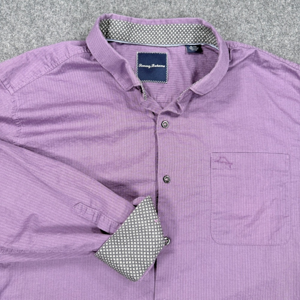 Tommy Bahama Mens XL Purple Pima Cotton Herringbone Long Sleeve Button Down